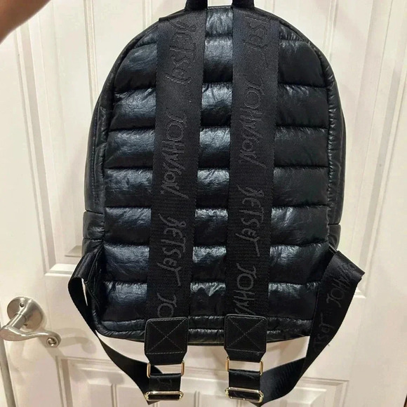 Betsey Johnson Black Quilted JeweledPuffer Gold Zipper Adjustable Backpack Purse main image 8